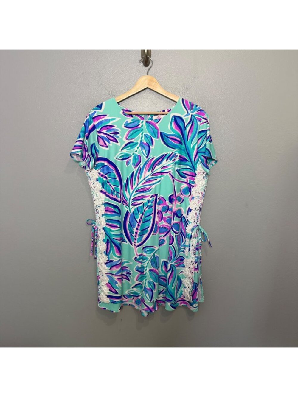 ARYEH teal floral UPF romper / dress size XL